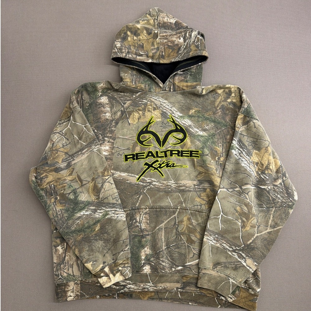 Realtree Xtra Camo Hoodie Mens 2XL Embroidered Logo Pullover Sweatshirt Green